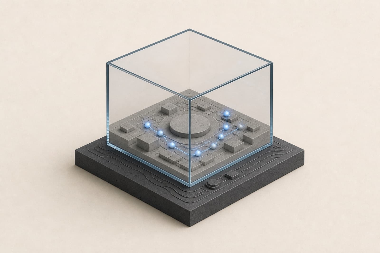 A glass sandbox keeping execution isolated from the rest of the page.