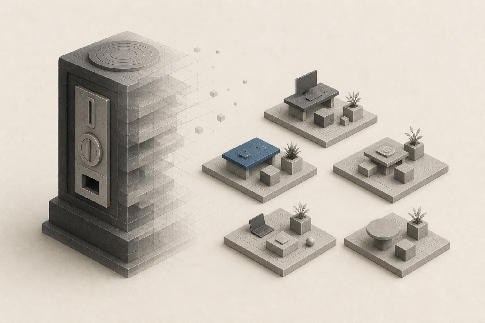 A fading coin meter beside quieter workspace tiles.