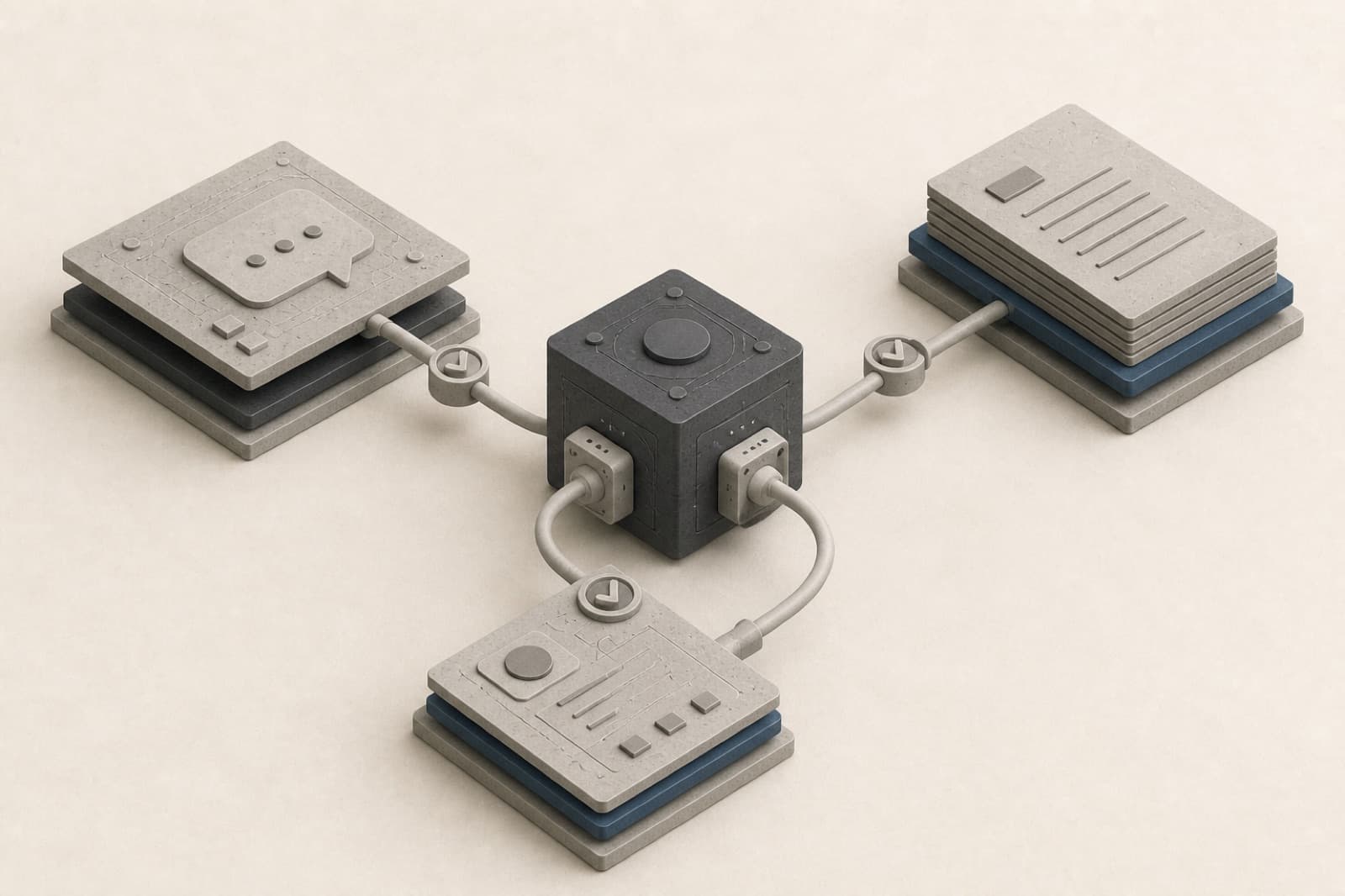 An agent cube with gated connections into other systems.