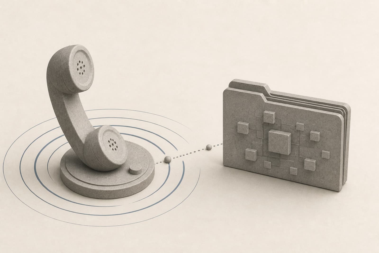 A telephone handset connected to a knowledge folder.