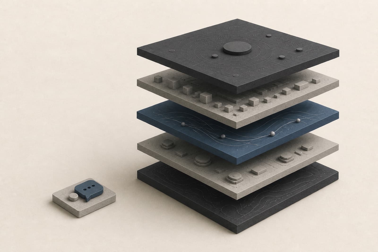 A small chat pebble next to a layered platform.